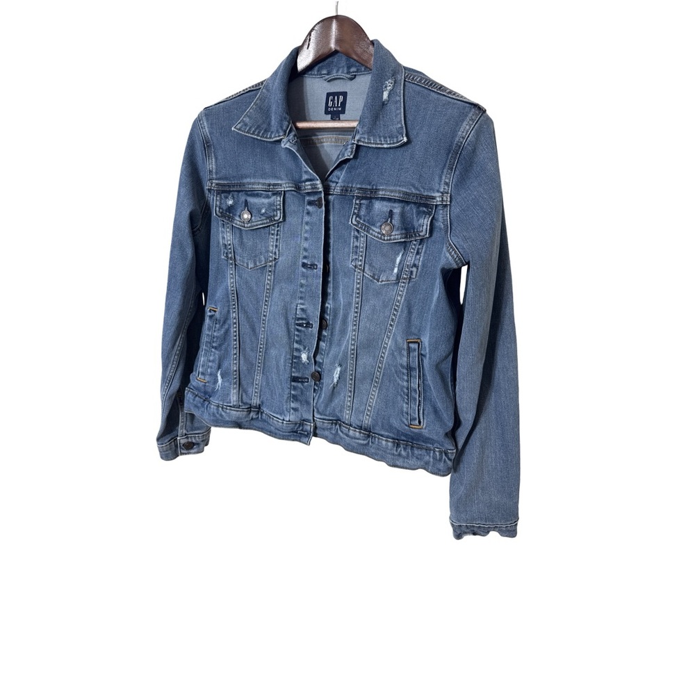 GAP Women's Blue Denim Jacket with Stretch, Size Large - Picture 2 of 6